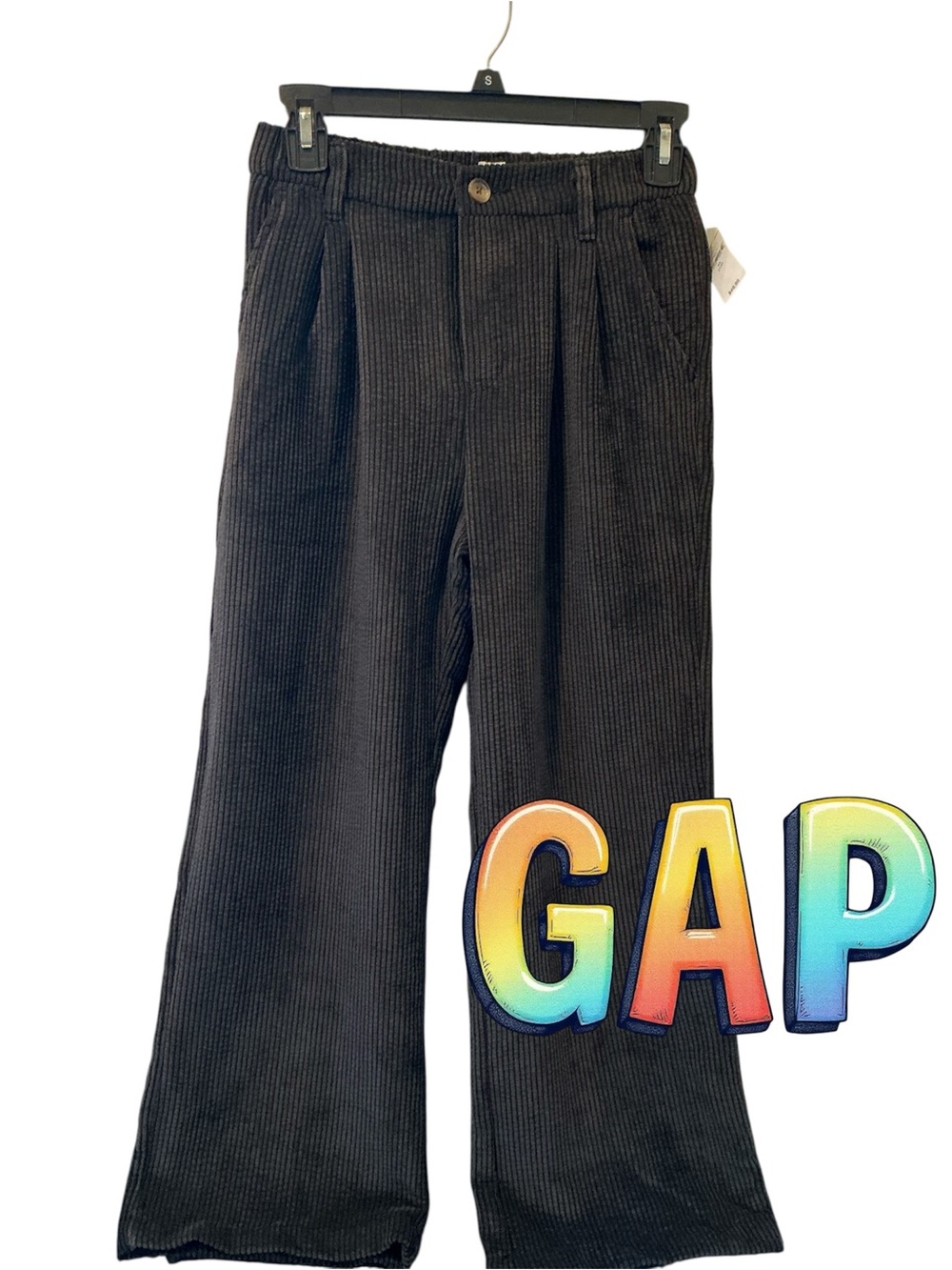 GAP Black Corduroy Pleated Wide-Leg Trousers